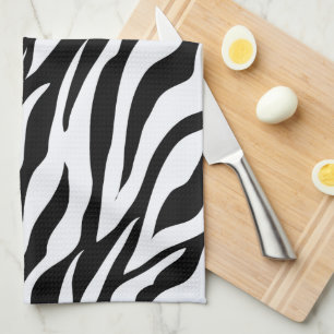 Black and White Zebra Stripe Pattern Animal Print Tea Towel