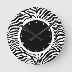Black and White Zebra Stripe Round Clock