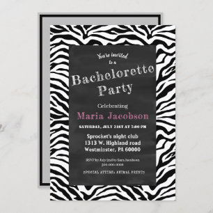 Black and white zebra striped chalkboard invitation