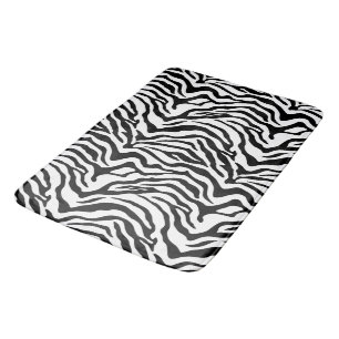 Black and white zebra striped print bath mat