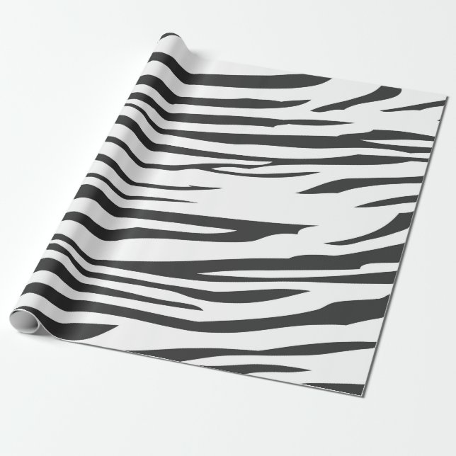 Black and White Zebra Stripes Animal Print Wrapping Paper (Unrolled)