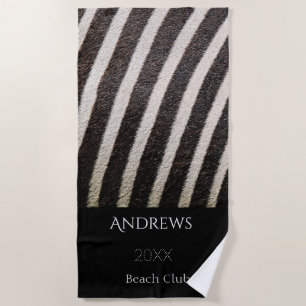 Black and White Zebra Stripes Name Beach Towel
