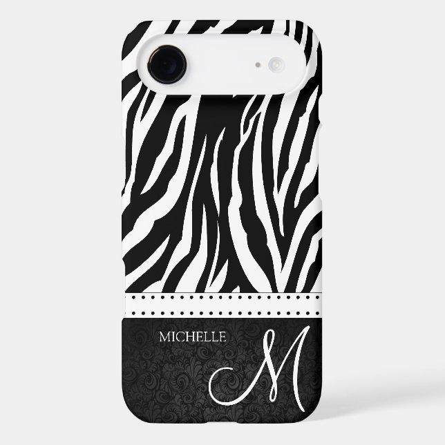Black and White Zebra stripes with monogram Case-Mate iPhone Case (Back)