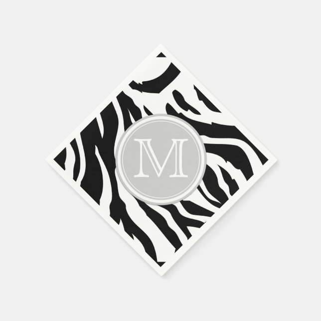 Black and White Zebra Stripes with Monogram Napkin (Corner)