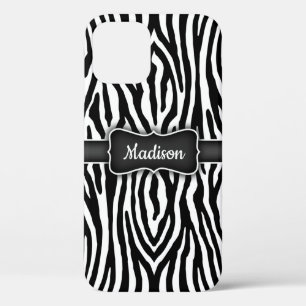Black and White Zebra Stripes with Nameplate iPhone 12 Case