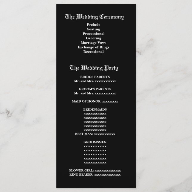 Black and White Zebra Wedding Program (Front)