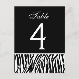 Black and White Zebra Wedding Table Number Card