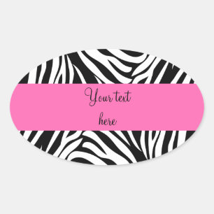Black and White Zebra with Hot Pink Oval Sticker