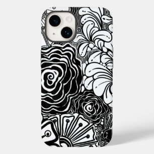 Black And White Zen Floral Patterned Drawing Case-Mate iPhone 14 Case