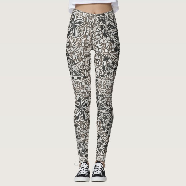 black and white zen variation leggings (Front)
