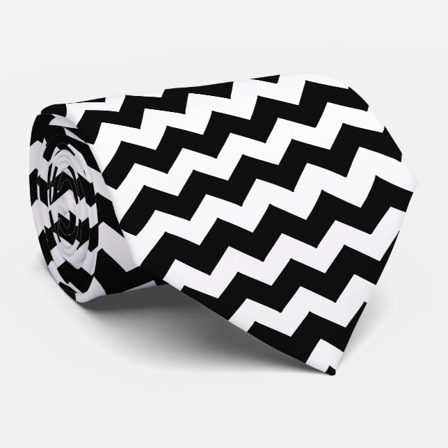 Black And White Zig Zag Stripe Tie (Rolled)