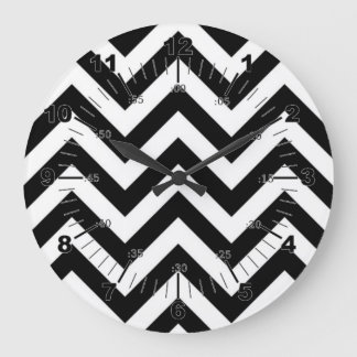 Black And White Zig Zags Large Clock