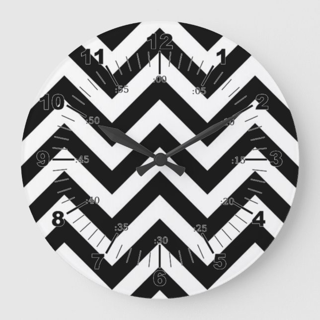 Black And White Zig Zags Large Clock (Front)