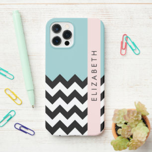 Black and White Zigzag, Chevron, Blue, Your Name iPhone 12 Pro Case