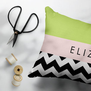 Black and White Zigzag, Chevron, Green, Your Name Pillowcase