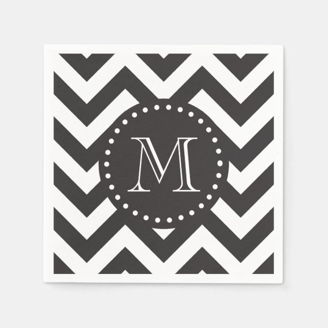 Black and White Zigzag Chevron Monogram Napkin (Front)