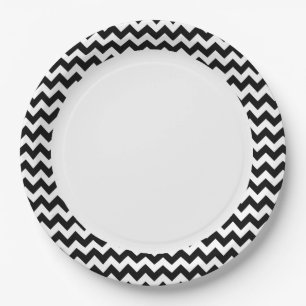 Black and White Zigzag Chevron Pattern Paper Plate