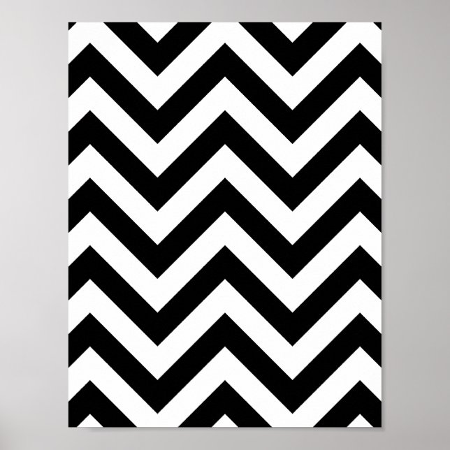 Black and white  Zigzag Chevron Pattern Poster (Front)
