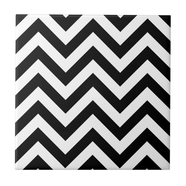 Black and white Zigzag Chevron Pattern Tile (Front)