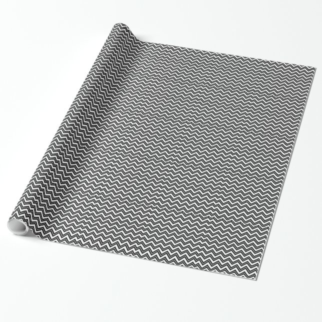 Black And White Zigzag Chevron Pattern Wrapping Paper (Unrolled)