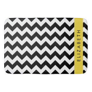 Black and White Zigzag, Chevron Pattern, Your Name Bath Mat