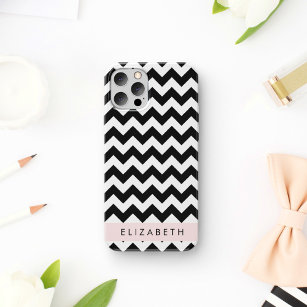 Black and White Zigzag, Chevron Pattern, Your Name iPhone 12 Pro Case
