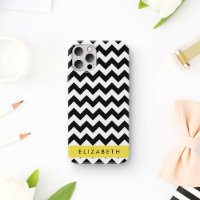 Black and White Zigzag, Chevron Pattern, Your Name