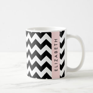 Black and White Zigzag, Chevron Pattern, Your Name Coffee Mug