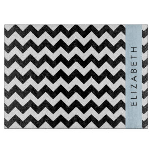Black and White Zigzag, Chevron Pattern, Your Name Cutting Board