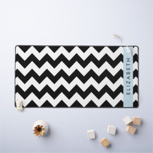 Black and White Zigzag, Chevron Pattern, Your Name Desk Mat