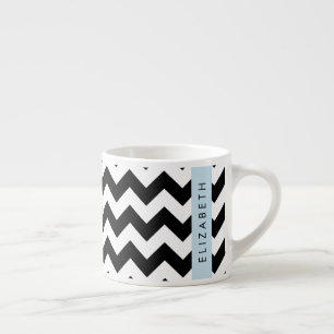 Black and White Zigzag, Chevron Pattern, Your Name Espresso Cup