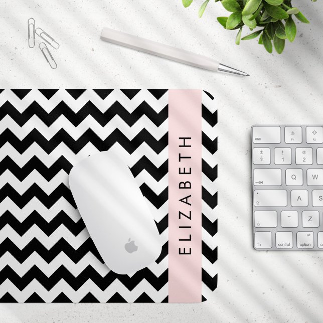 Black and White Zigzag, Chevron Pattern, Your Name Mouse Pad (Creator Uploaded)