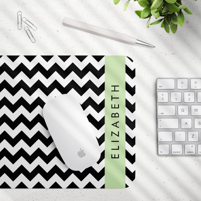 Black and White Zigzag, Chevron Pattern, Your Name Mouse Pad (Creator Uploaded)