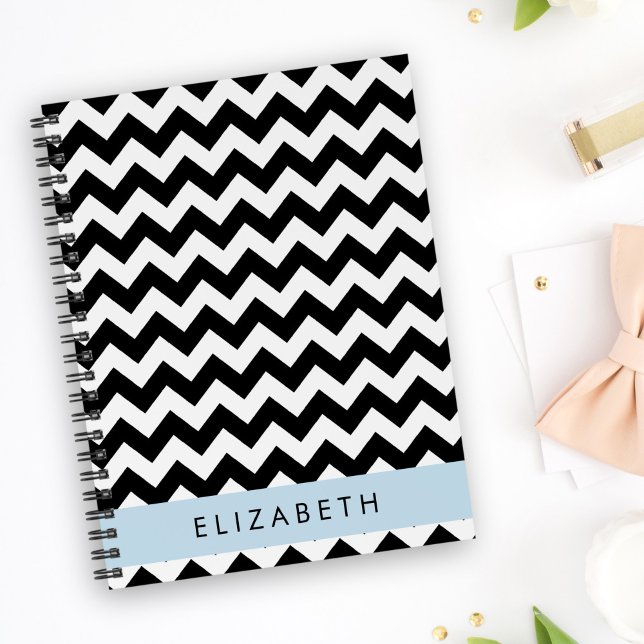 Black and White Zigzag, Chevron Pattern, Your Name Notebook (Creator Uploaded)