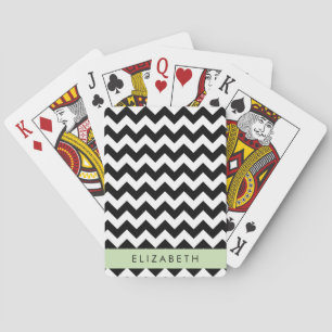 Black and White Zigzag, Chevron Pattern, Your Name Playing Cards