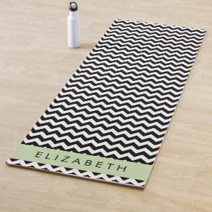 Black and White Zigzag, Chevron Pattern, Your Name Yoga Mat