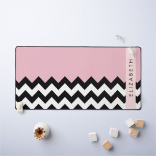 Black and White Zigzag, Chevron, Pink, Your Name Desk Mat
