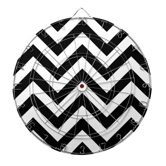 Black and white  Zigzag Chevrons Pattern Dartboard (Front)