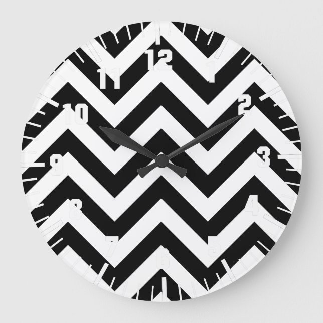 Black and white  Zigzag Chevrons Pattern Large Clock (Front)
