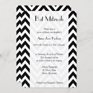 Black and White Zigzag Pattern, Bat Mitzvah Invitation