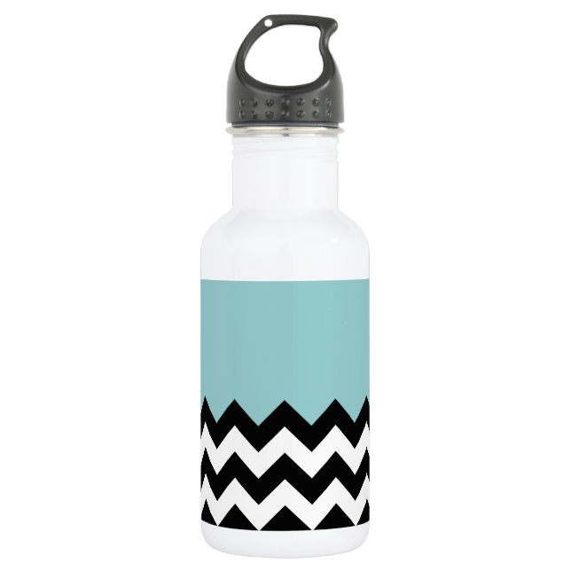 Black and White Zigzag Pattern, Chevron, Blue 532 Ml Water Bottle (Front)