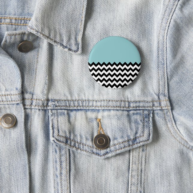 Black and White Zigzag Pattern, Chevron, Blue 6 Cm Round Badge (In Situ)