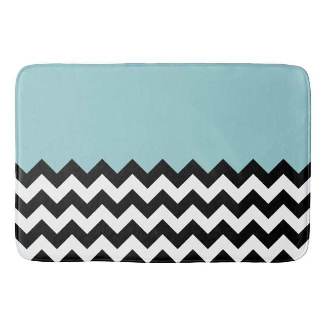 Black and White Zigzag Pattern, Chevron, Blue Bath Mat (Front)