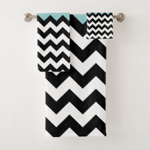 Black and White Zigzag Pattern, Chevron, Blue Bath Towel Set