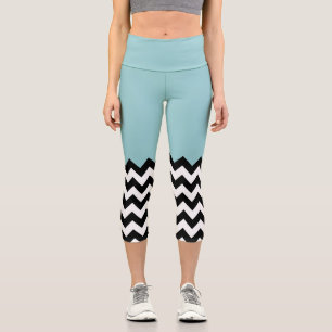 Black and White Zigzag Pattern, Chevron, Blue Capri Leggings