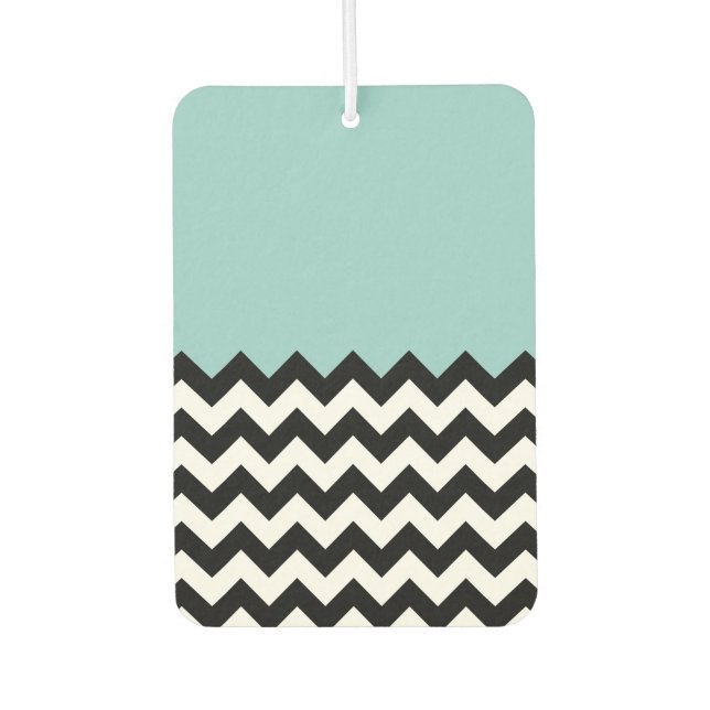 Black and White Zigzag Pattern, Chevron, Blue Car Air Freshener (Front)