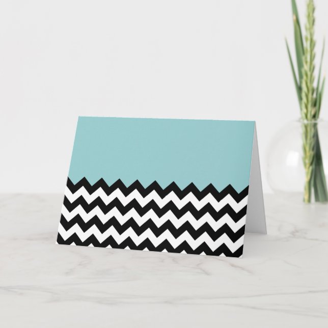 Black and White Zigzag Pattern, Chevron, Blue Card (Front)