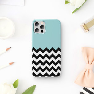 Black and White Zigzag Pattern, Chevron, Blue iPhone 11 Case