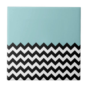 Black and White Zigzag Pattern, Chevron, Blue Ceramic Tile