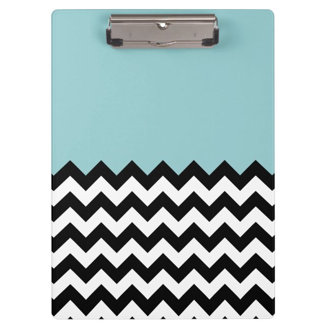 Black and White Zigzag Pattern, Chevron, Blue Clipboard (Front)